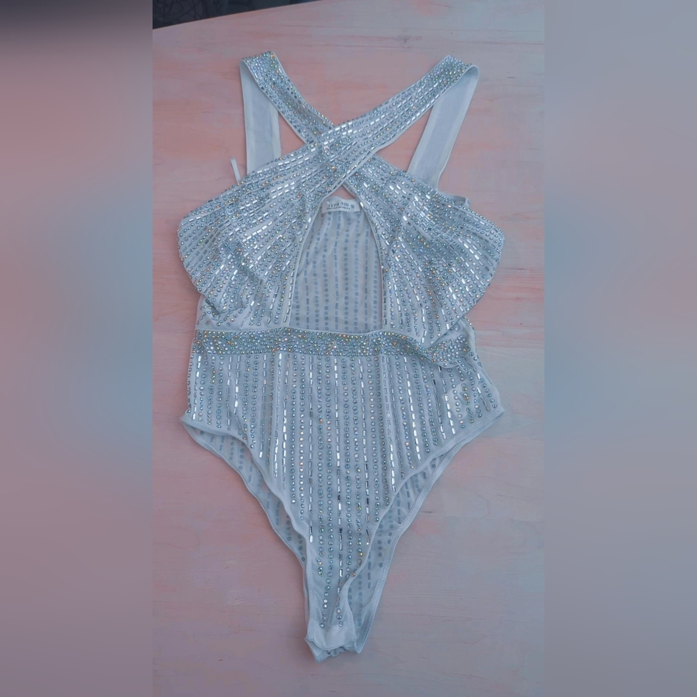 New 12th Tribe Sparkling Rhinestone Body Suit Bride Birthday Party